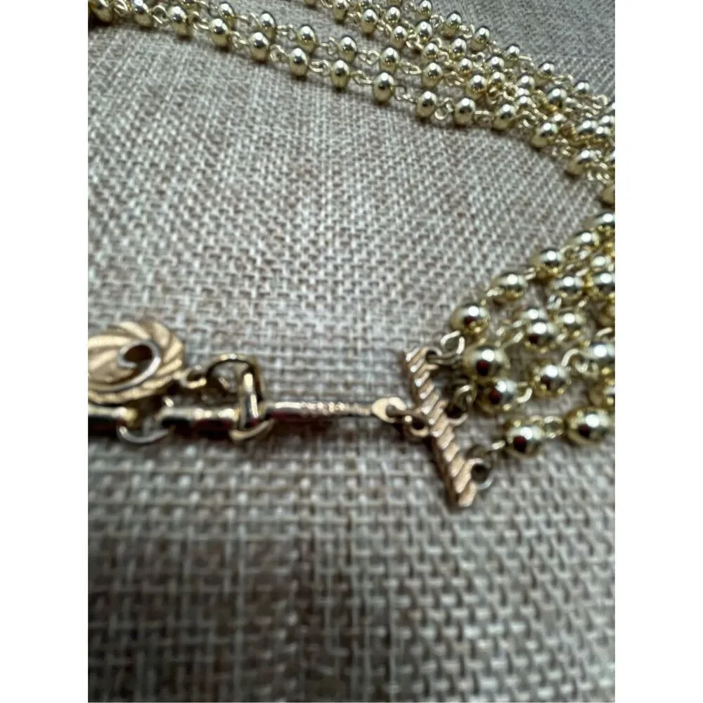 Vintage Gold Lisner Necklace 5 Strand Bohemian Style, Gold Tone Retro Costume Je